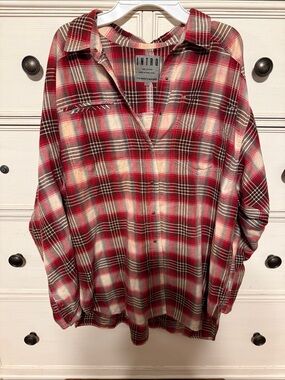 intro. Red and Cream Plaid Button-Down Shirt